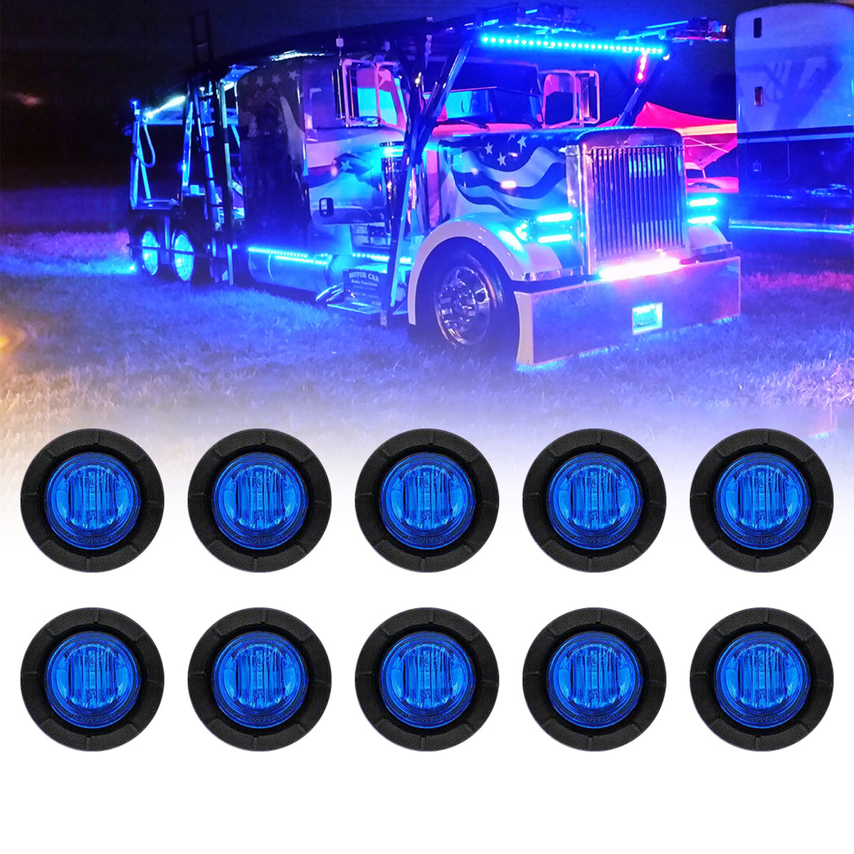 AUXITO 10x White 3/4 Inch Round LED Side Marker Lights - IP67 Waterproof For Truck Trailer