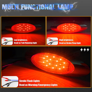 5Pcs 6.5 Inch Oval Red LED 3 Function Turck Trailer Side Marker Lights Strobe Flash+High/Low Lights