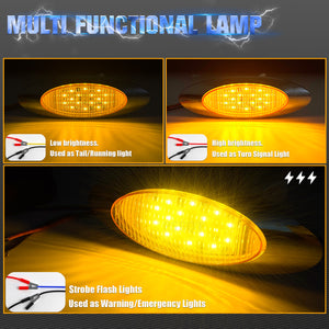 5Pcs 6.5 Inch Oval Amber LED 3 Function Turck Trailer Side Marker Lights Strobe Flash+High/Low Lights