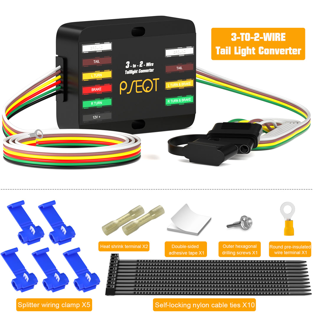 PSEOT 3-to-2-Wire Taillight Converter Kit - Universal Brake/Turn Signal Adapter