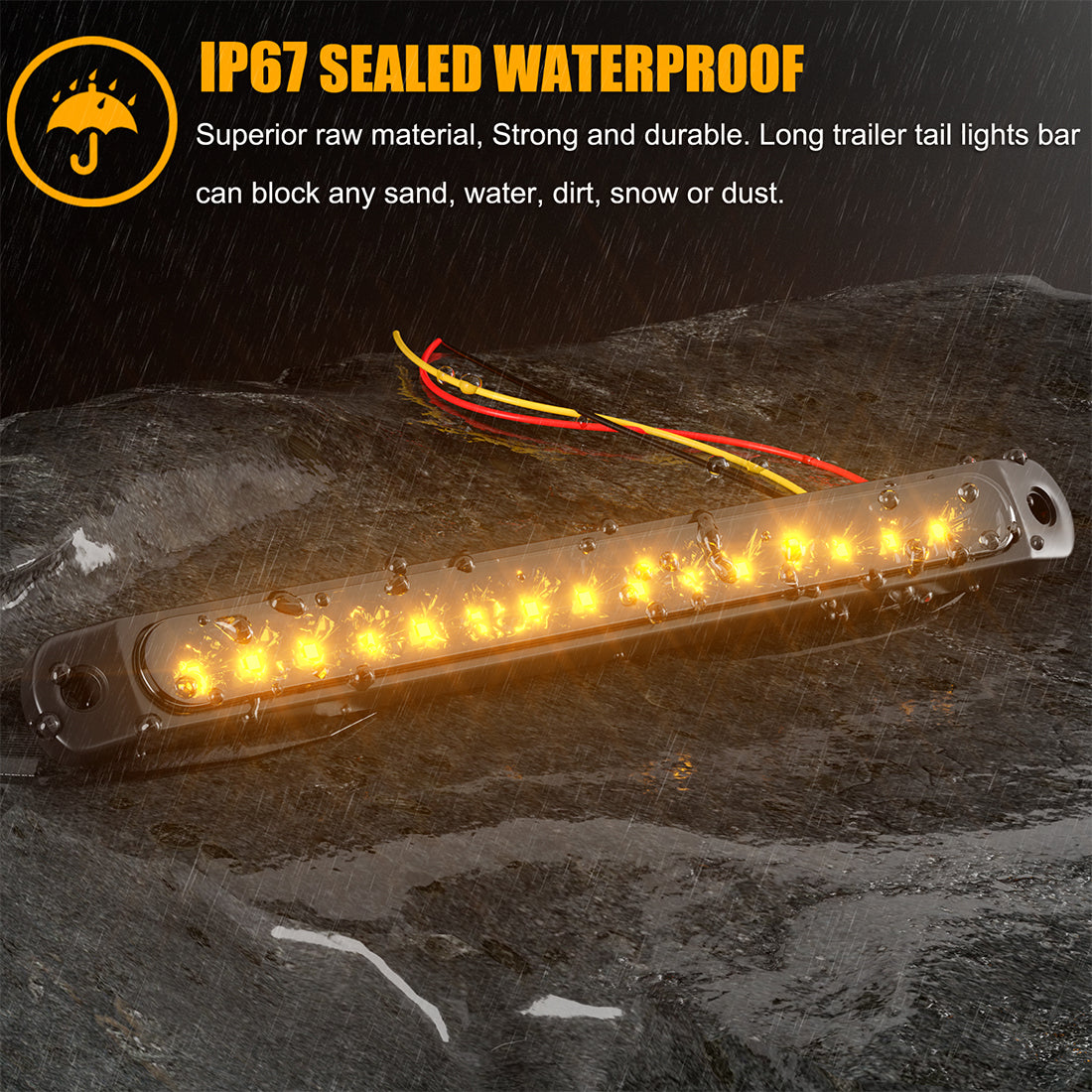 10" Led Trailer Tail Light Bar Brake Stop Turn Signal Lights Red&amber Sequential Strobe Strip