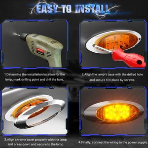 5Pcs 6.5 Inch Oval Amber LED 3 Function Turck Trailer Side Marker Lights Strobe Flash+High/Low Lights