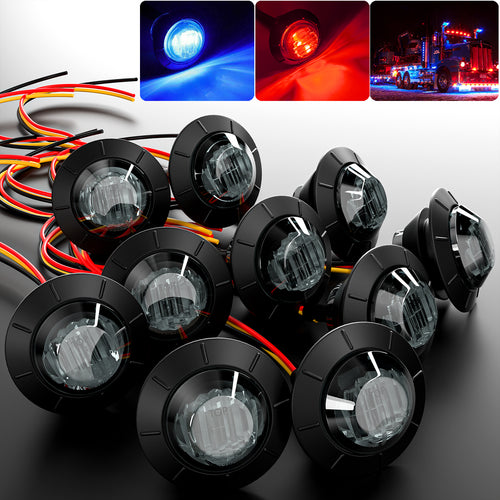 10x Smoked Dual Color Red-Blue Truck Trailer LED Side Marker Lights