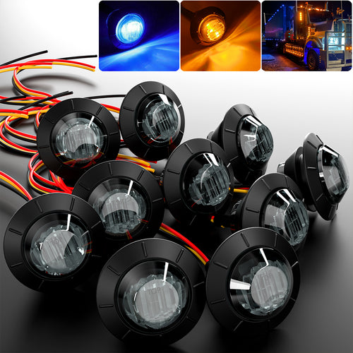 10x Smoked Amber-Blue Dual Color LED Truck Trailer Side Marker Lights