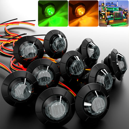10x Smoked Amber-Green Dual Color LED Truck Trailer Side Marker Lights
