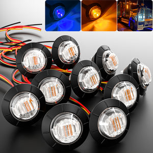 10Pcs Round 3/4" Truck Trailer Amber-Blue LED Side Marker Lights 12V