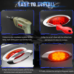 5Pcs 6.5 Inch Oval Red LED 3 Function Turck Trailer Side Marker Lights Strobe Flash+High/Low Lights