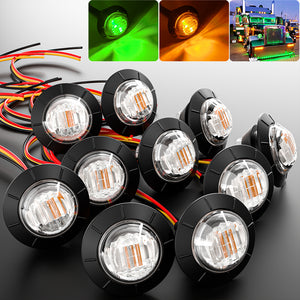 10Pcs Round 3/4" Truck Trailer LED Side Marker Lights Amber-Green 12V