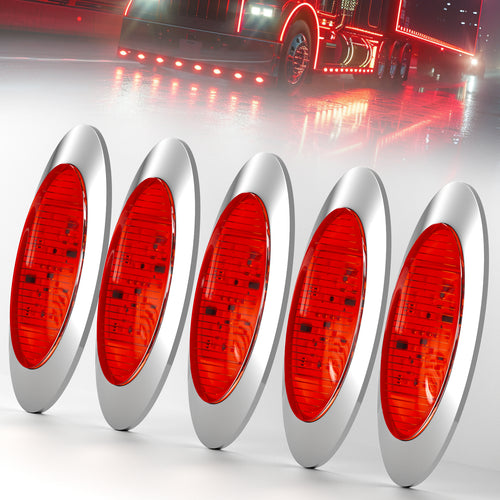 5Pcs 6.5 Inch Oval Red LED 3 Function Turck Trailer Side Marker Lights Strobe Flash+High/Low Lights