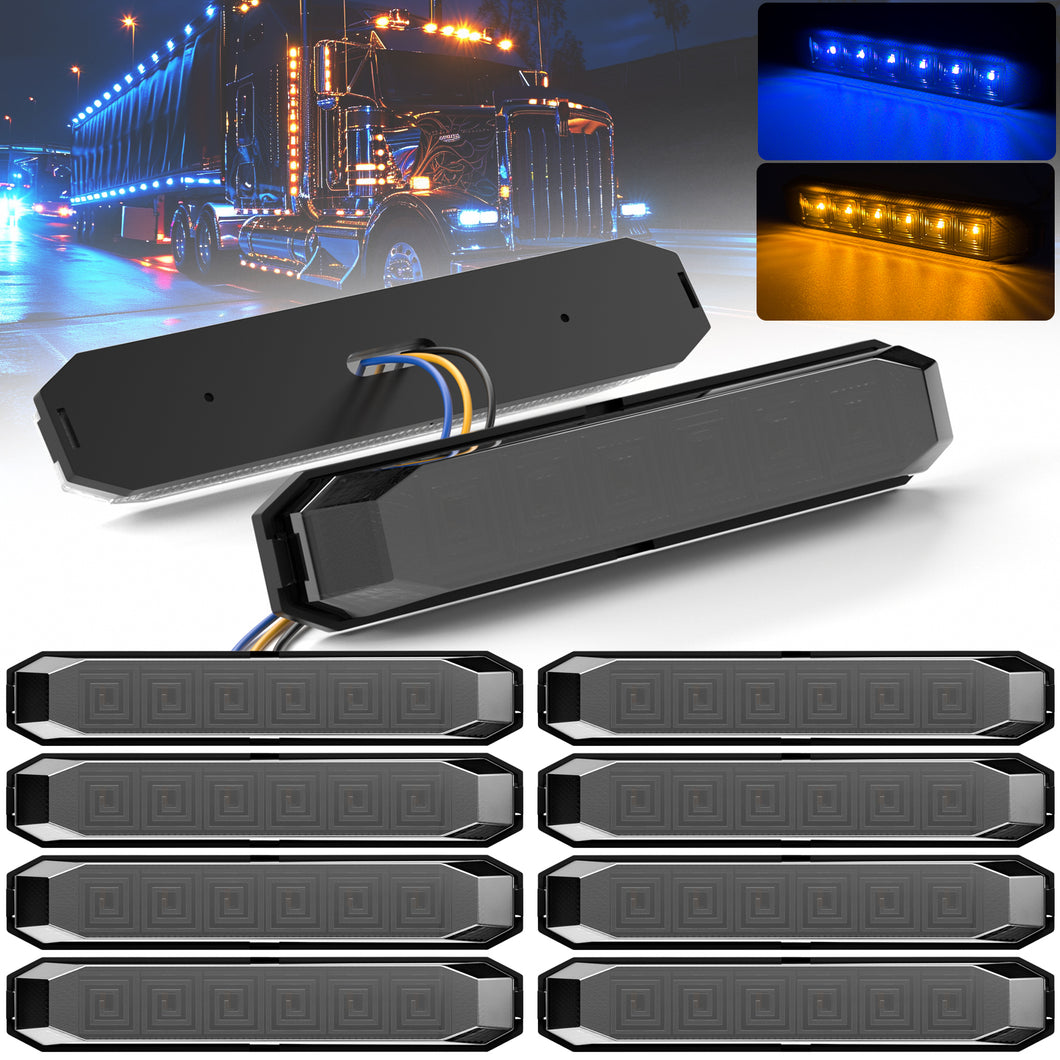 10pcs 4.7 Inch Dual Color LED Truck Trailer Side Marker Lights Strip Amber Blue Smoked Lens