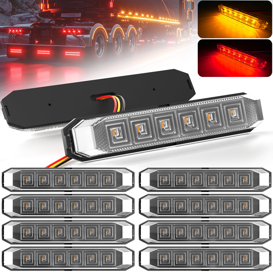 10pcs 4.7'' Dual Color LED Truck Trailer Side Marker Lights Strip Amber Red