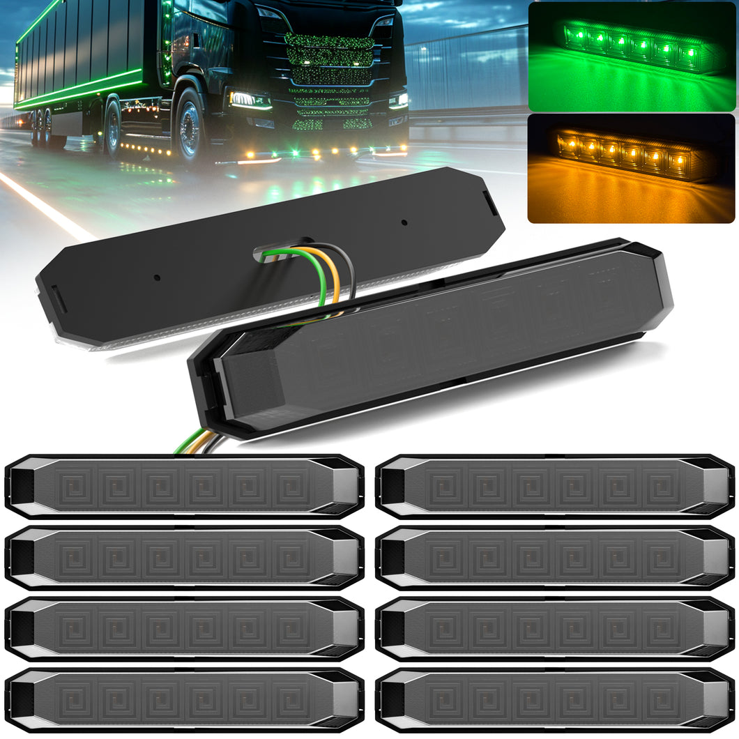 10pcs 4.7 Inch Dual Color LED Truck Trailer Side Marker Lights Strip Amber Green Smoked Lens