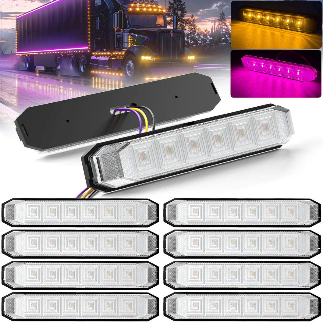 10pcs 4.7 Inch Dual Color LED Truck Trailer Side Marker Lights Strip Amber Purple