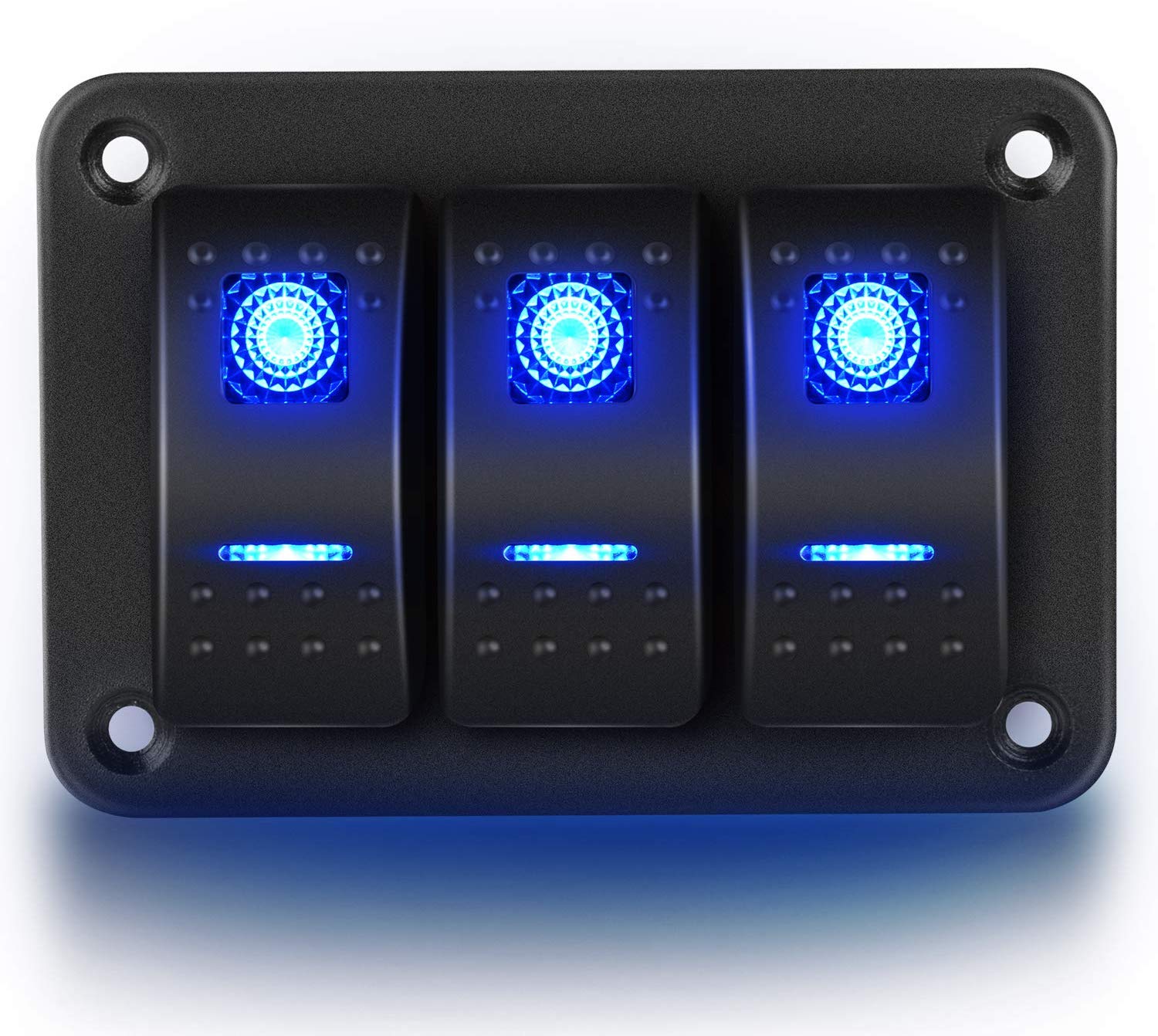 FXC 3-Gang Toggle Rocker Switch Panel – Blue LED – Waterproof IP67 For Marine, Boat, Car, Truck