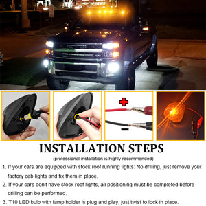 5x Amber LED Cab Roof Marker Lights Smoked Kit For 1999-2016 Ford E-150 E-250 E-350 E-450 E-550 F-150 F-250 F-350 F-450 F-550 Super heavy pickup truck