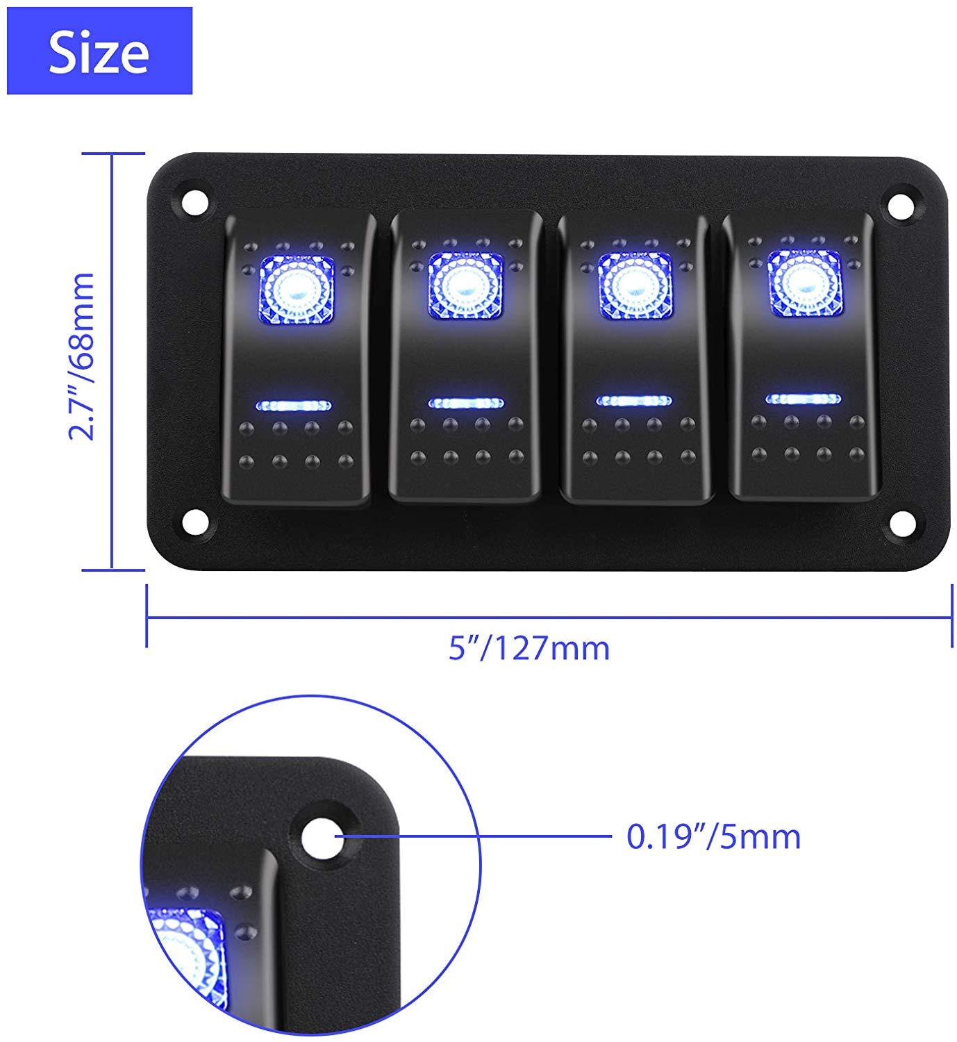 2-Pack 5-Gang Toggle Rocker Switch Panels With Blue LED - 12V/24V For Car, Boat, RV, Marine Use