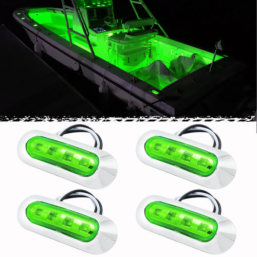 4PCS 3.8'' Waterproof Boat Deck Transom Cockpit Interior Lights Green