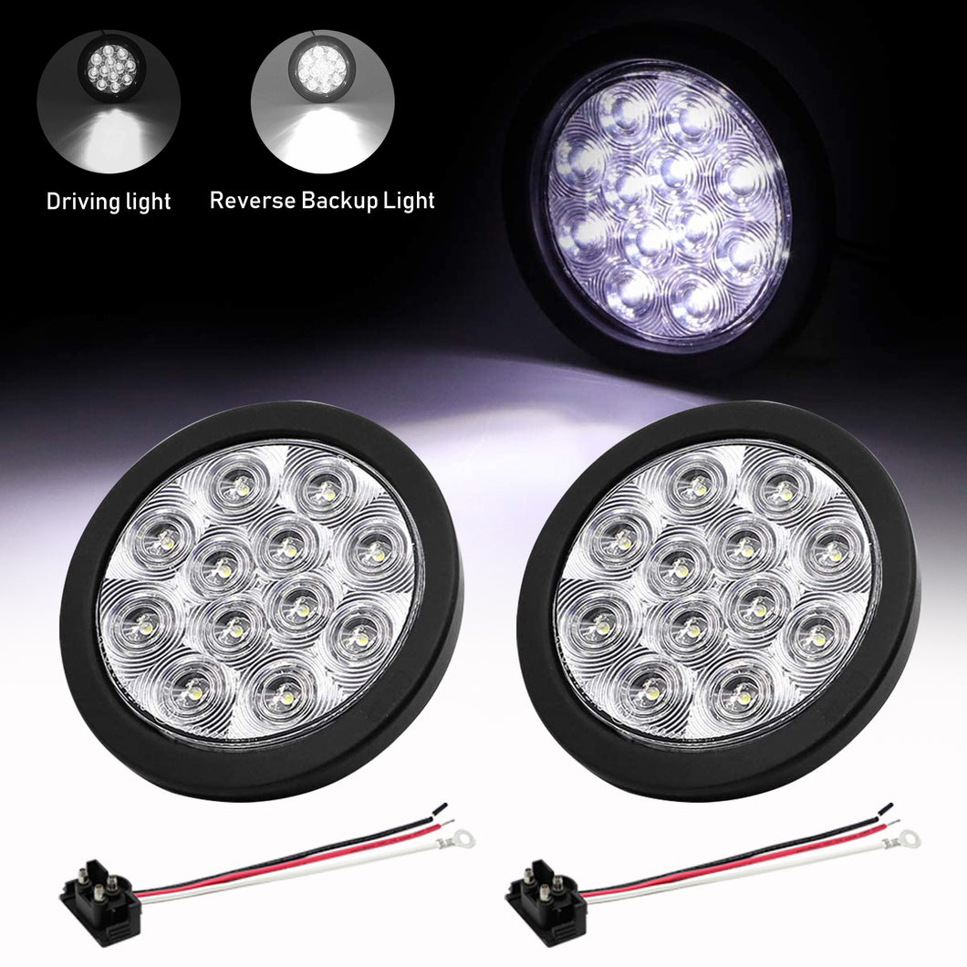 4'' Round White LED Truck Trailer Reverse Backup Light 12V