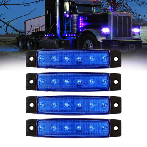 4pcs 3.8'' Blue 6 led Side Marker Indicators Lights for Truck Trailer Caravan RV