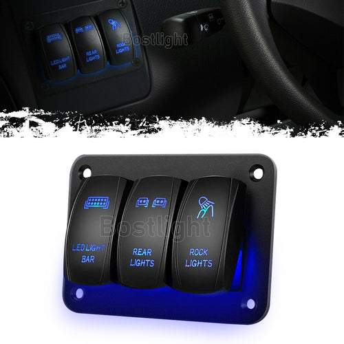 3 Gang Blue LED Backlit Switch Panel
