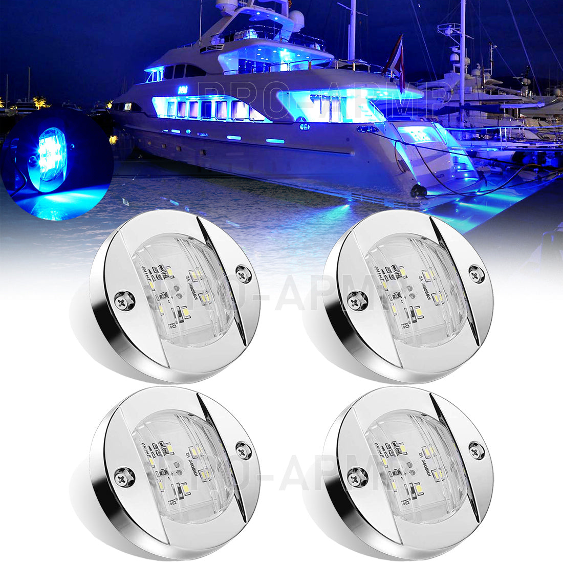  PSEQT 4Pcs 3'' Marine Boat Interior Lights Green LED